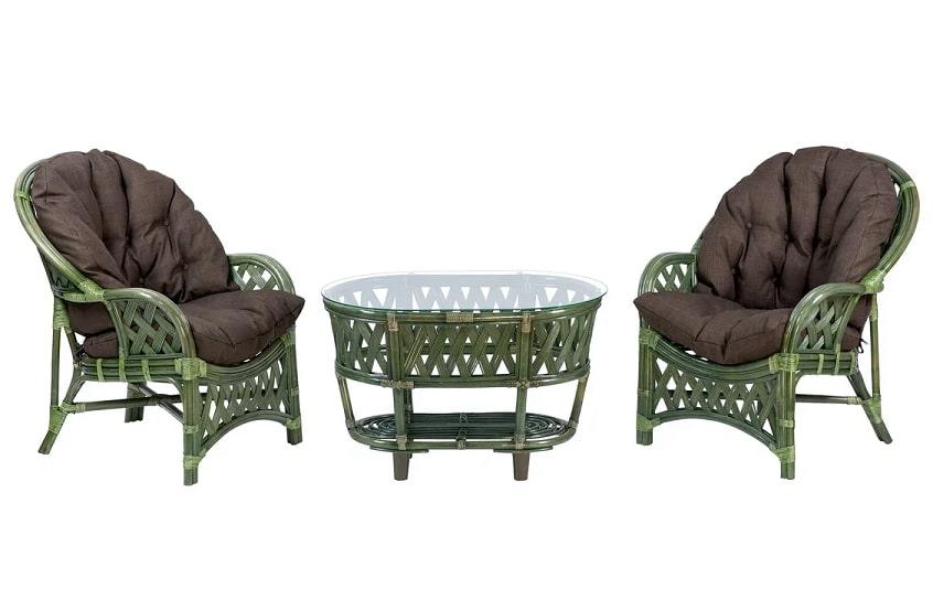 IND Комплект Черчиль дуэт с овальным столом олива темные подушки