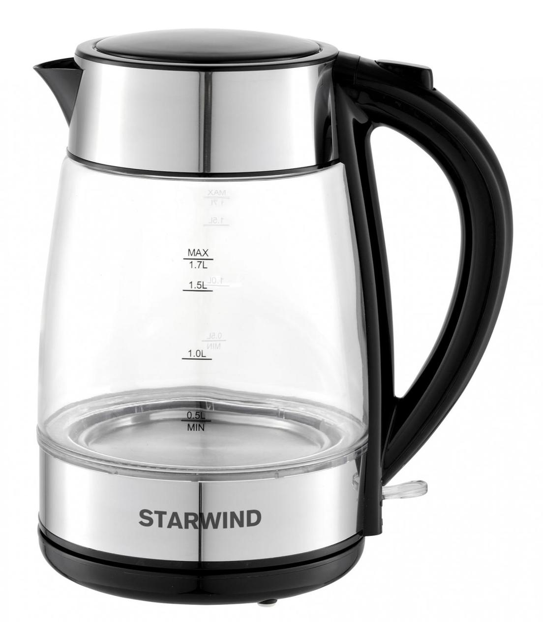 Чайник электрический Starwind SKG3026 1.7л. 2200Вт черный/серебристый (корпус: стекло) - фото 1 - id-p223540999