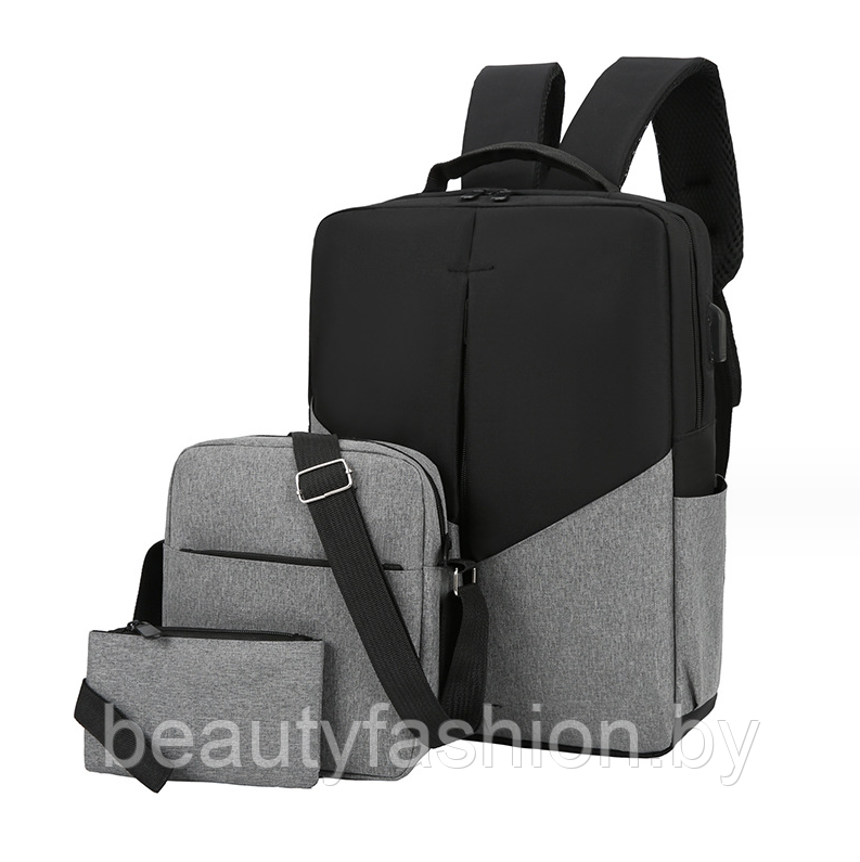 Набор рюкзак + сумки модель 814 (серый) - фото 1 - id-p223541269