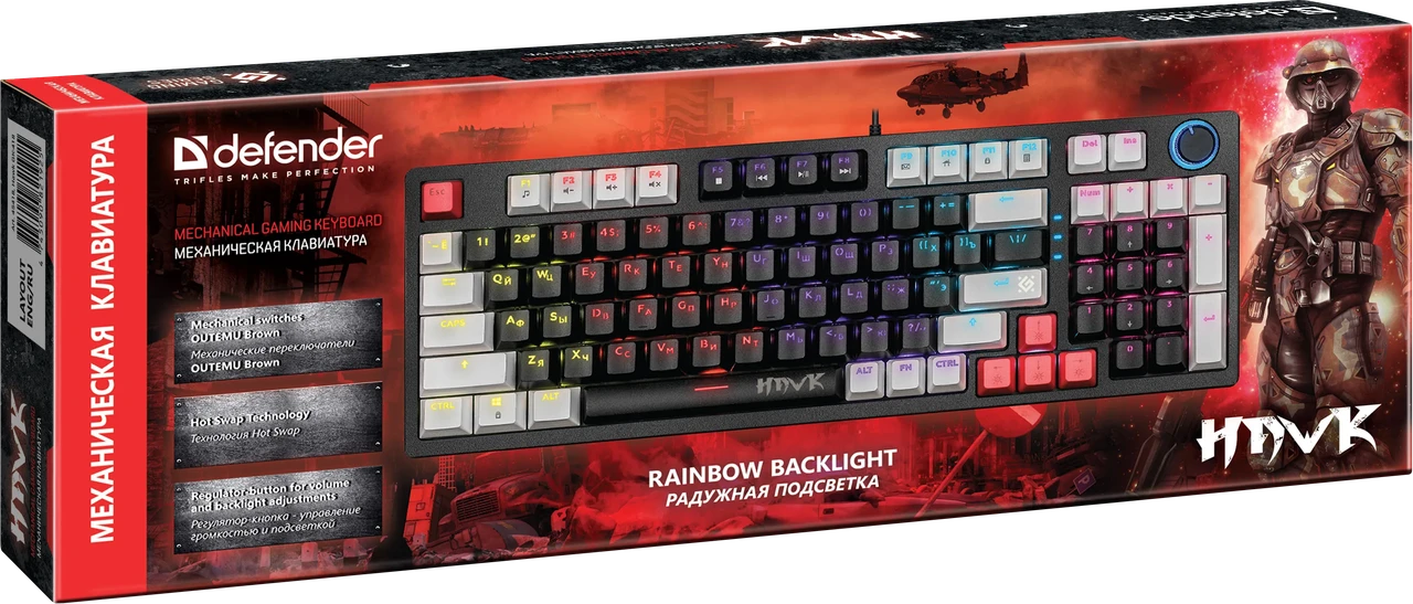 Клавиатура проводная механическая Defender Hawk GK-418 RU Rainbow, красные свитчи 45418 - фото 1 - id-p223513225