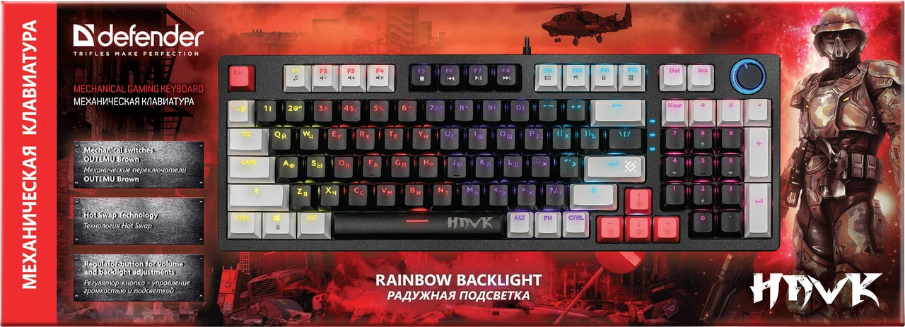 Клавиатура проводная механическая Defender Hawk GK-418 RU Rainbow, красные свитчи 45418 - фото 2 - id-p223513225