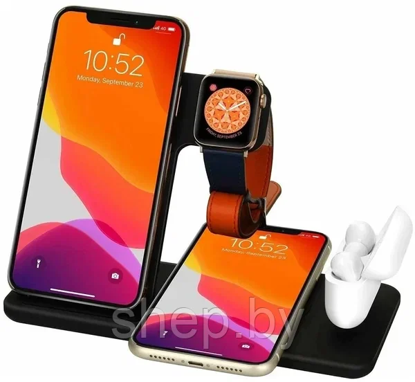 Беспроводное зарядное устройство Isa Q20 4in1 (iPhone+ iPhone+Apple Watch+AirPods), 15W, черный - фото 1 - id-p223541680