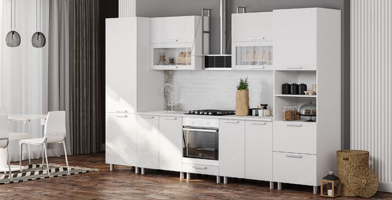 Кухня Моника 3.4 м - Белый металлик M08 (BTS) - фото 1 - id-p223542103