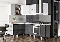 Кухня угловая Шервуд 1.6х2.4м - Белый-бетон М26/Бетон-графит M25 (BTS)
