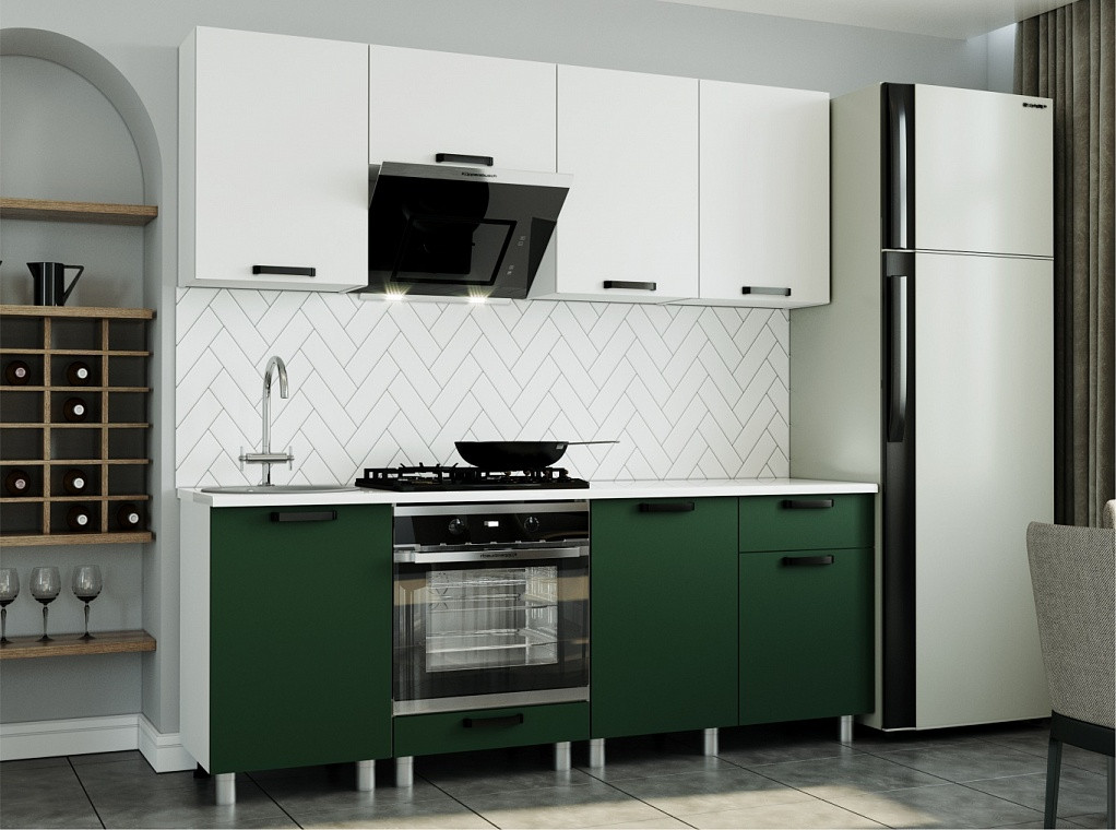 Кухня модульная Контент Белый/темно зеленый софт тач 2.1 м - фото 1 - id-p223542521