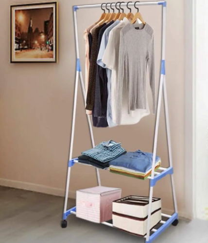 Вешалка передвижная напольная с полками Triangle clothes Rack 160х55х42 см./Стойка для вещей, обуви на колесах - фото 10 - id-p213278856