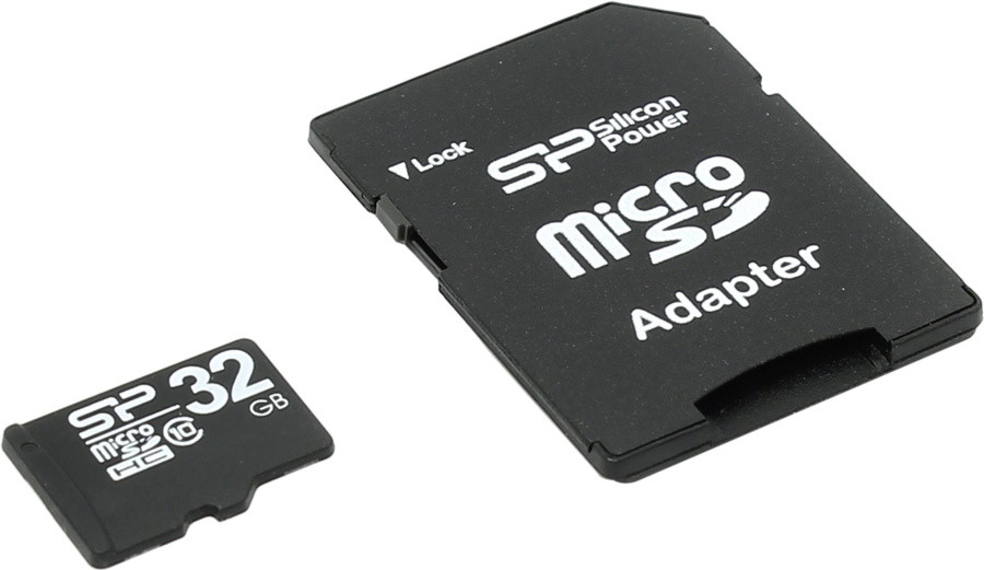 Карта памяти Silicon Power SP032GBSTH010V10-SP microSDHC Memory Card 32Gb Class10 + microSD-- SD Adapter - фото 1 - id-p223518078