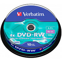 Диск Verbatim, DVD-RW, 4.7 Гб, круглый бокс, 10 шт.