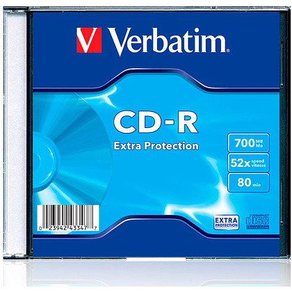 Диск Verbatim "Extra Protection Slim", CD-R, 0.7 гб, тонкий футляр (slim case), 1 шт.