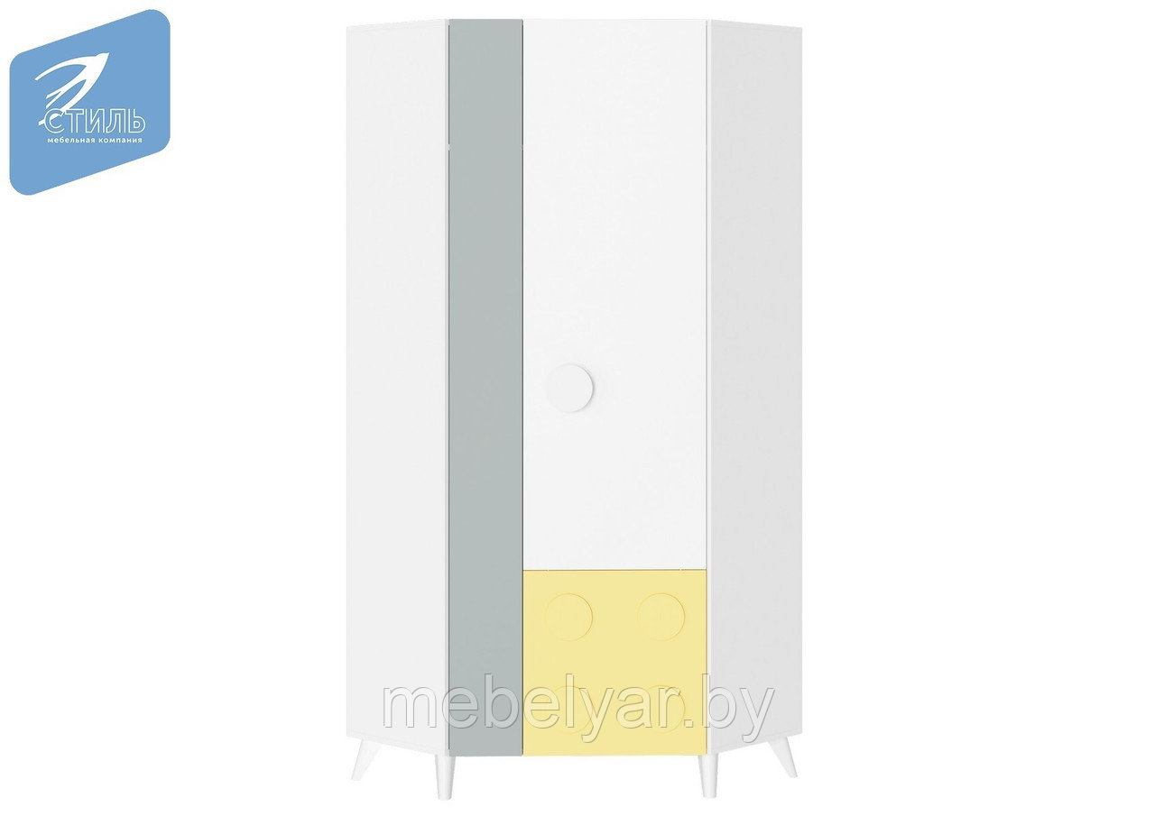 Шкаф угловой Кубо ШК-004 белый/грин грей софт/солнечно-желтый МК Стиль