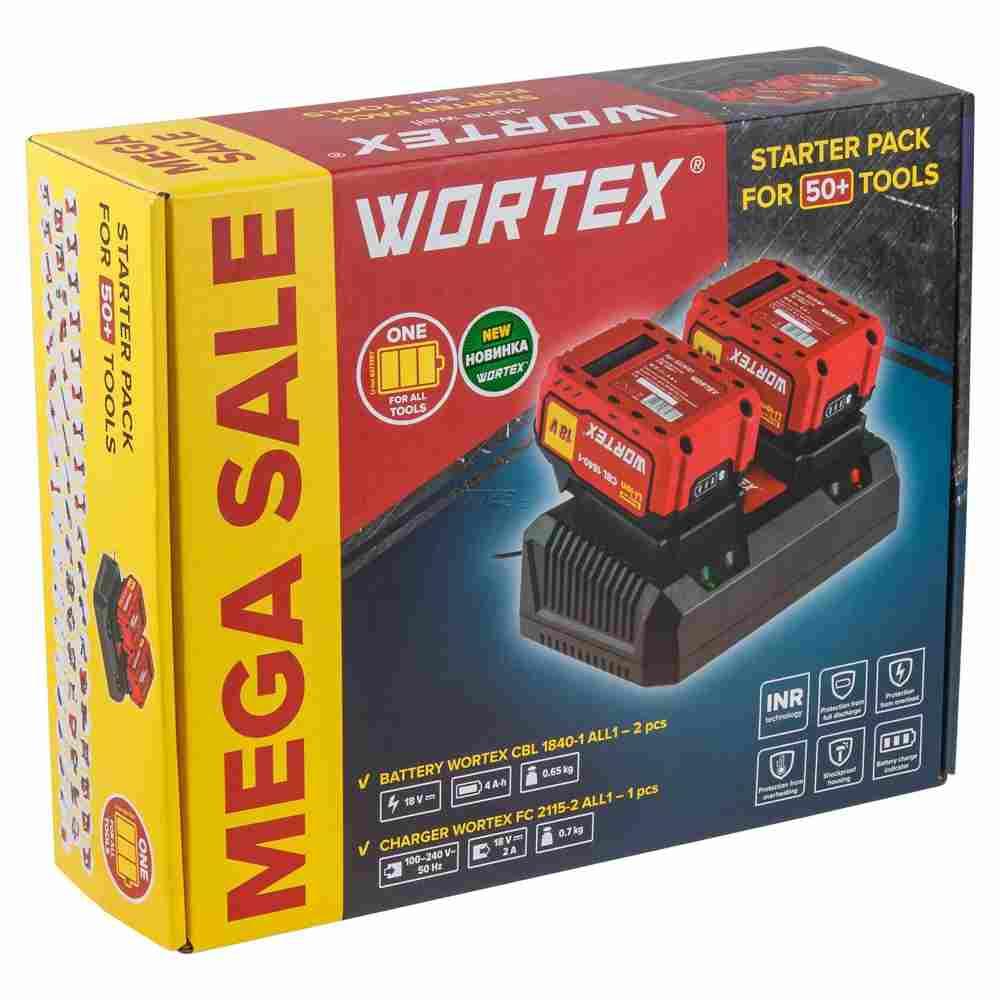 Комплект аккумулятор 18В 2х4 А*ч и зарядное устройство WORTEX ALL1 (1329413) - фото 2 - id-p223563926