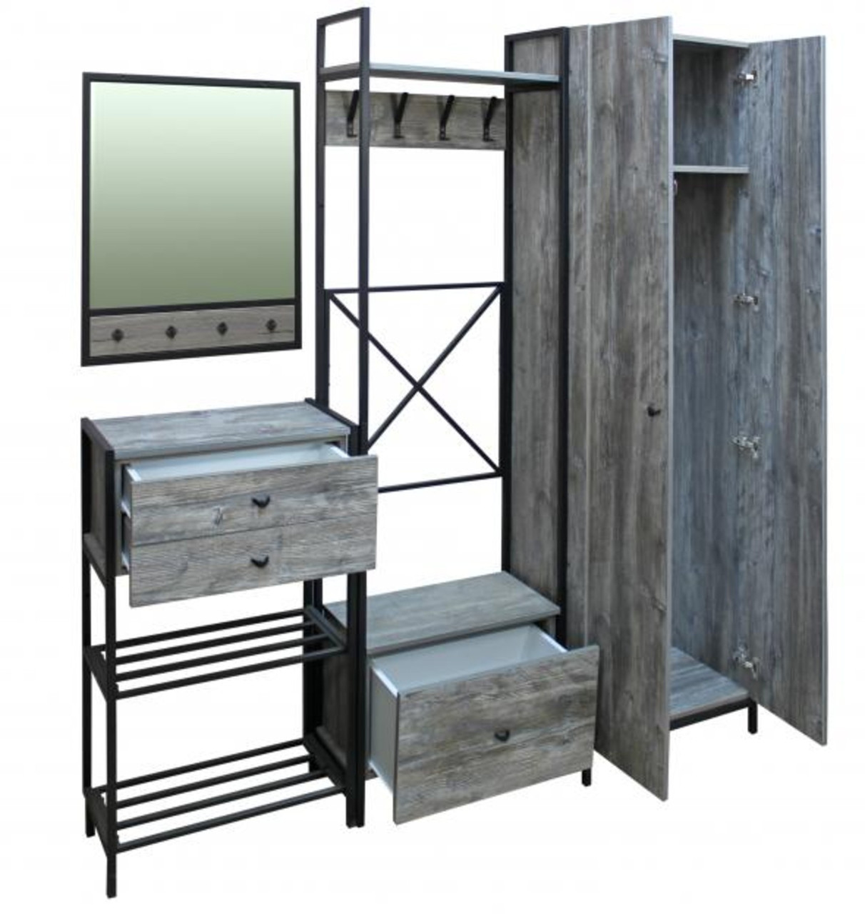 Набор мебели для прихожей со шкафом Сосна пасадена/черный матовый - фото 2 - id-p223565791