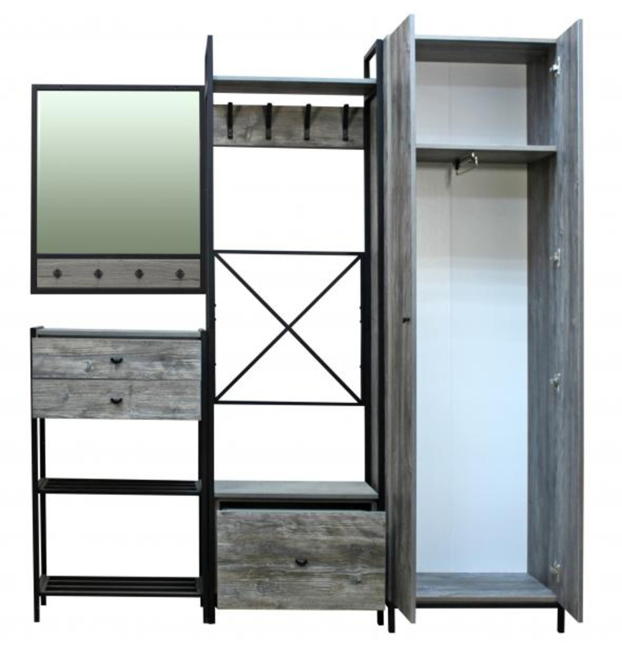 Набор мебели для прихожей со шкафом Сосна пасадена/черный матовый - фото 5 - id-p223565791
