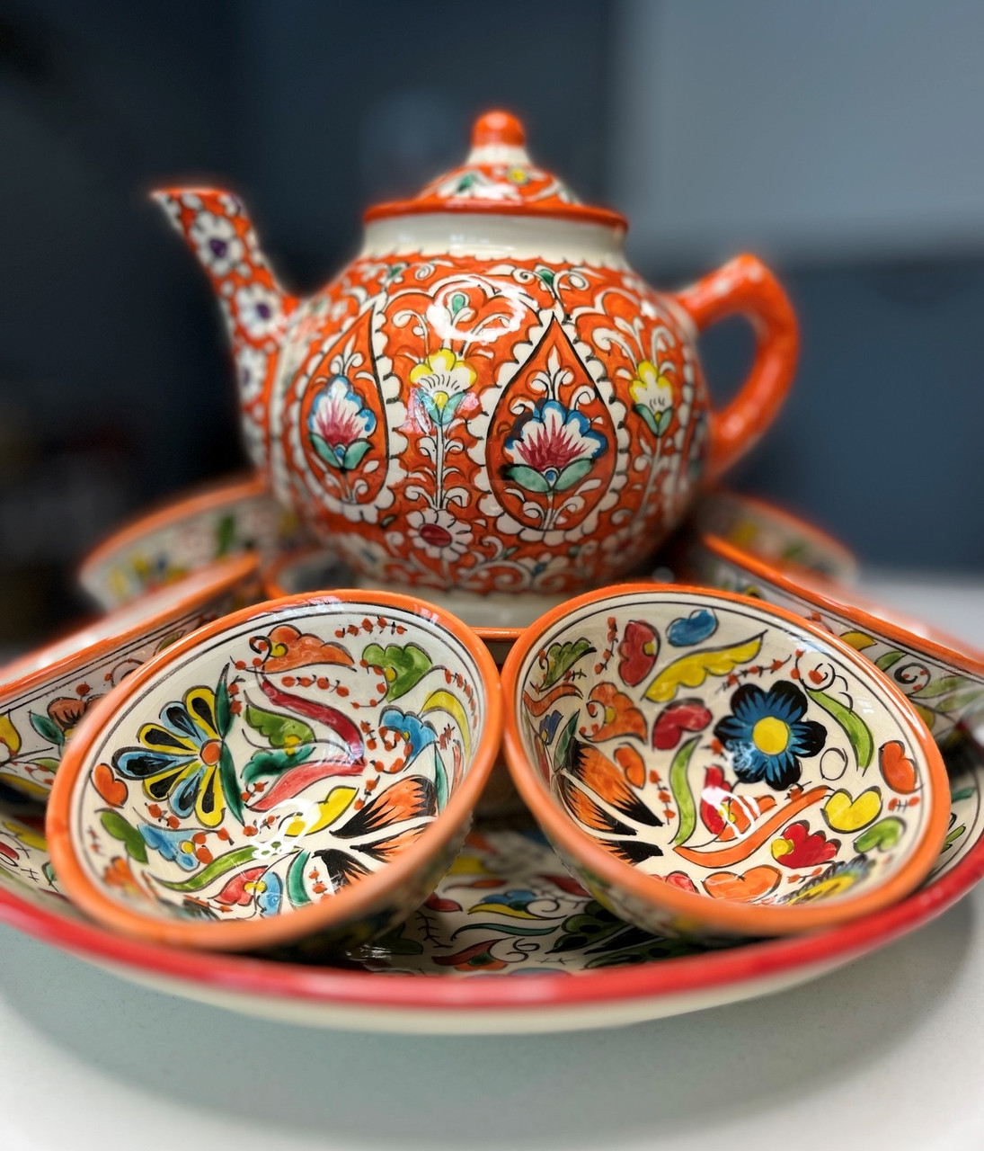 Узбекский чайный сервиз на 6 персон (оранжевый) - фото 1 - id-p222220375