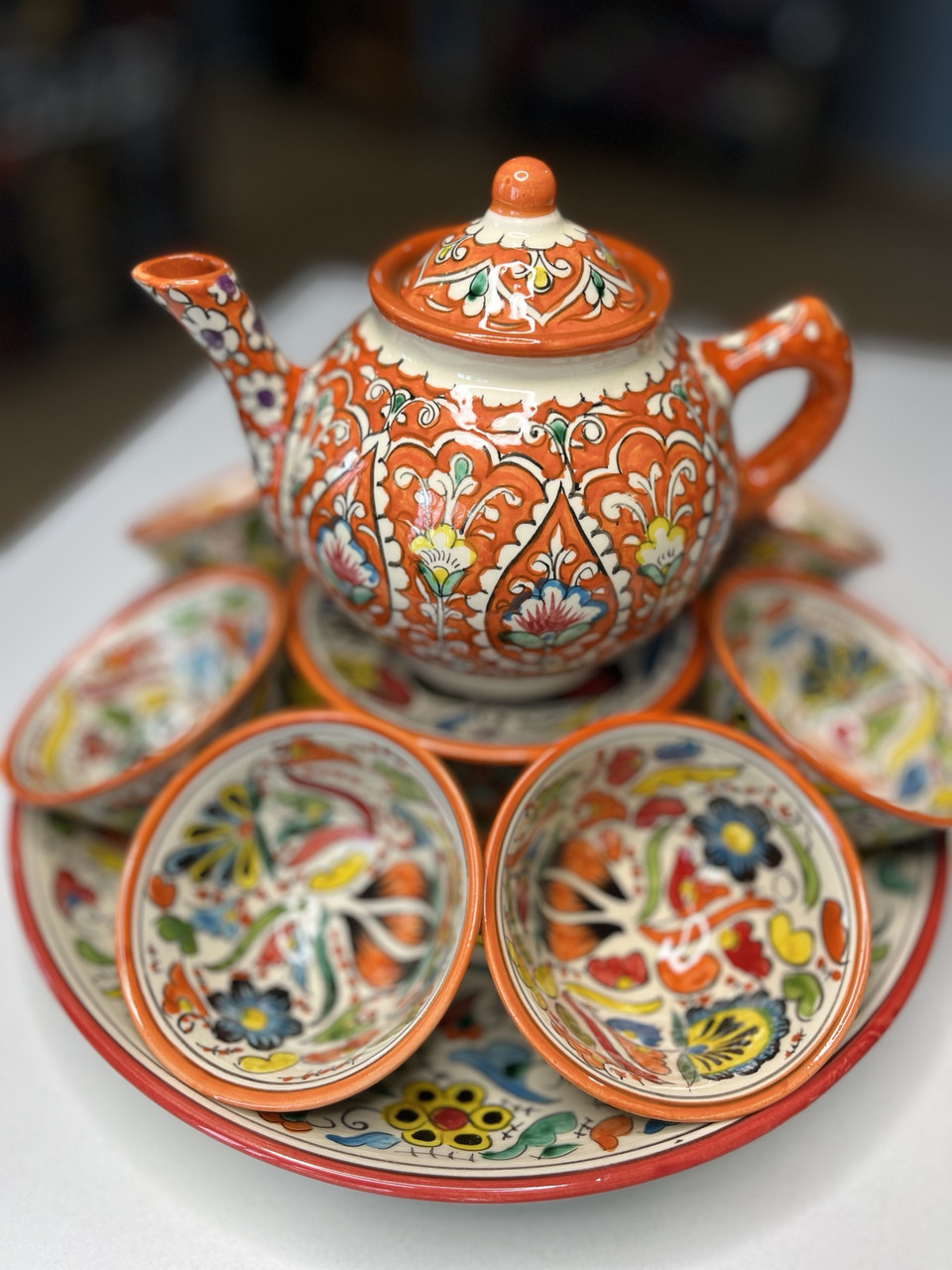 Узбекский чайный сервиз на 6 персон (оранжевый) - фото 2 - id-p222220375