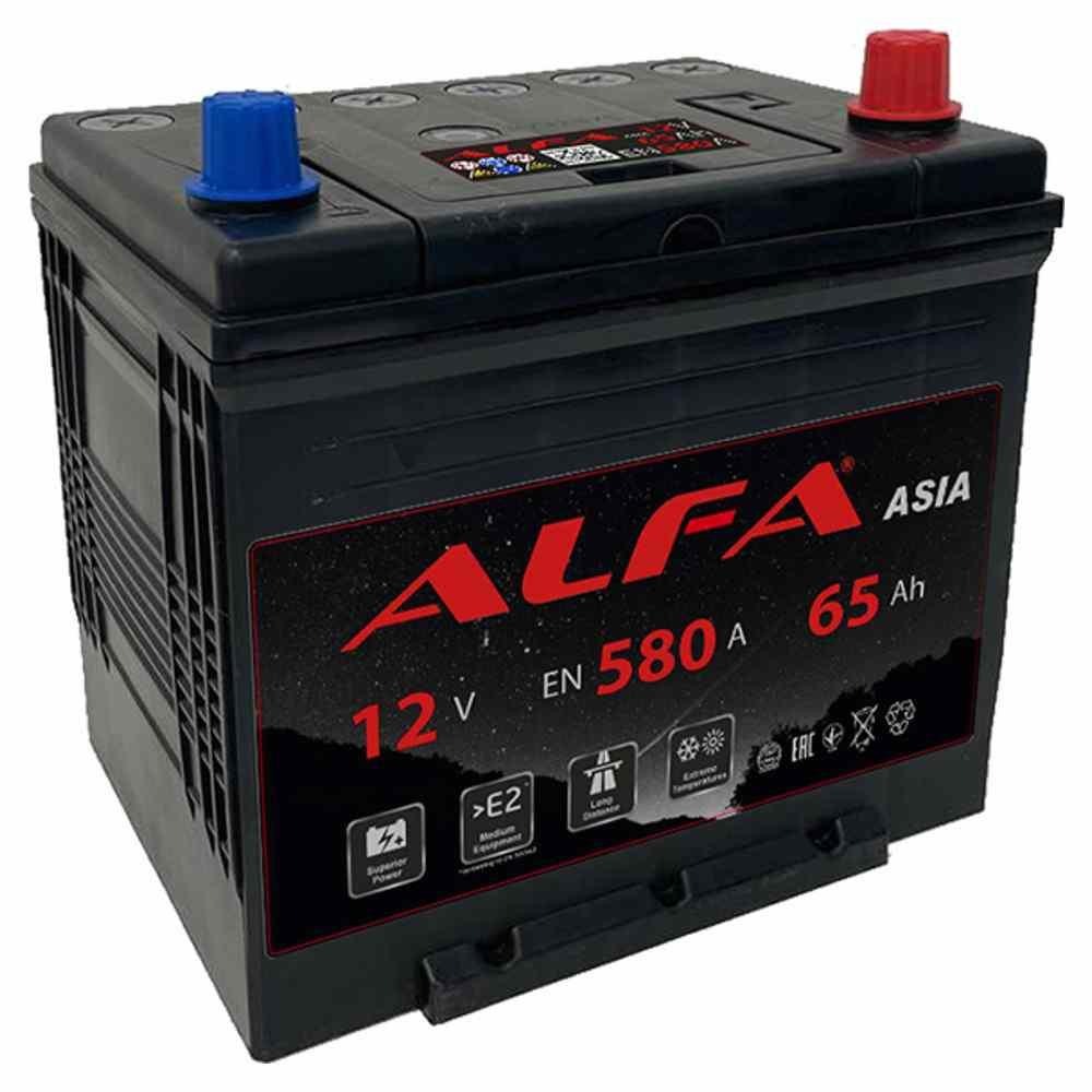 Автомобильный аккумулятор ALFA Asia 65 Ah JR+ (с бортом) - фото 1 - id-p223567142