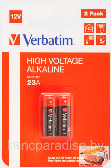Батарейка Verbatim 23A (MN21/A23) 12V алкалайн блистер 2 штуки, арт.49940 - фото 1 - id-p223567946