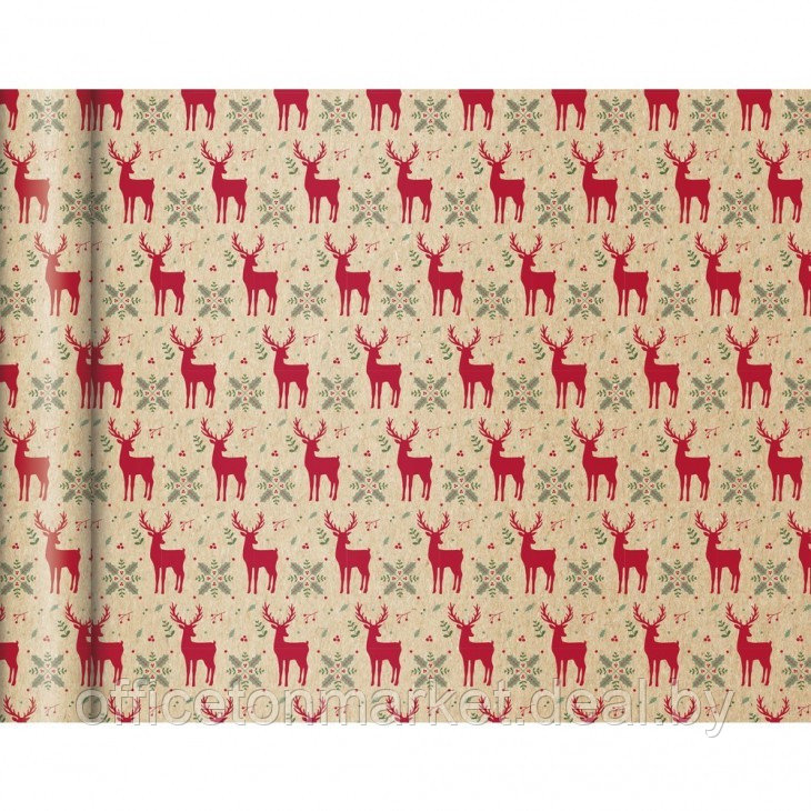Бумага декоративная в рулоне "Raw kraft. Red reindeer", 70 г/м2, 5х0,35 м, разноцветный - фото 1 - id-p223566488