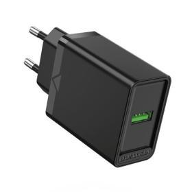 Сетевое зарядное устройство Vention FABB0-EU на 1 порт USB A QC 3.0 2.4A Черный - фото 1 - id-p214701119