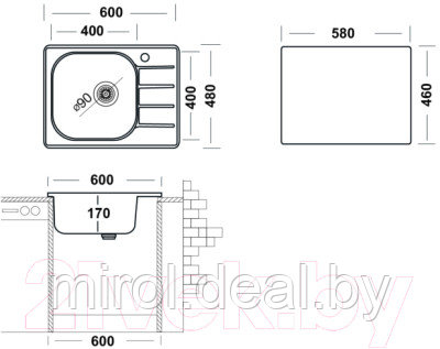 Мойка кухонная Ukinox Гранд GRM600.480 GT6K 1R - фото 2 - id-p223593920