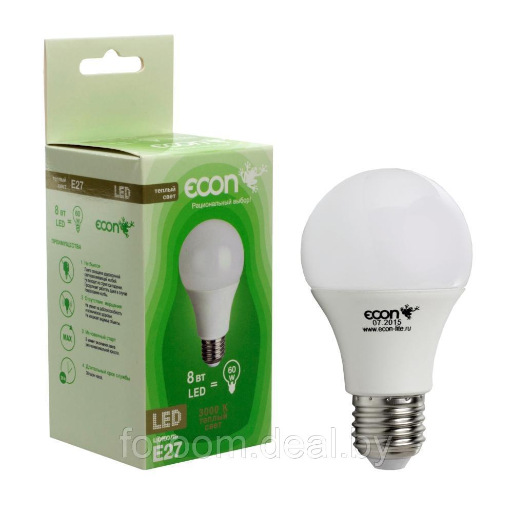 Лампа светодиодная ECON LED A 8 Вт Е27 3000К A60 ECON 18021 - фото 1 - id-p223600493