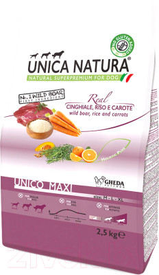 Сухой корм для собак Unica Natura Maxi кабан, рис, морковь - фото 1 - id-p223601790