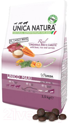 Сухой корм для собак Unica Natura Maxi кабан, рис, морковь - фото 3 - id-p223601790