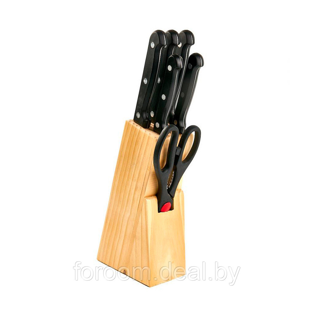 Набор кухонных ножей (7пр.): 5 ножей, ножницы, подставка деревянная Astell Пластик AST-004-НН-001 - фото 1 - id-p223600722