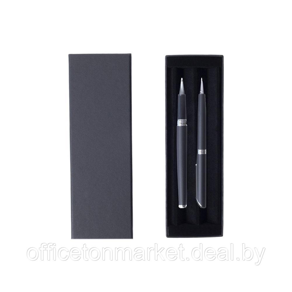Набор ручек "Shadow": ручка шариковая автоматическая и роллер, черный, серебристый - фото 1 - id-p222979668