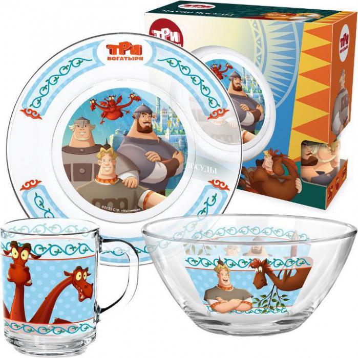 ND PLAY 310844 Набор посуды "Три Богатыря", Дизайн 1 (3 предмета, подарочная упаковка), стекло