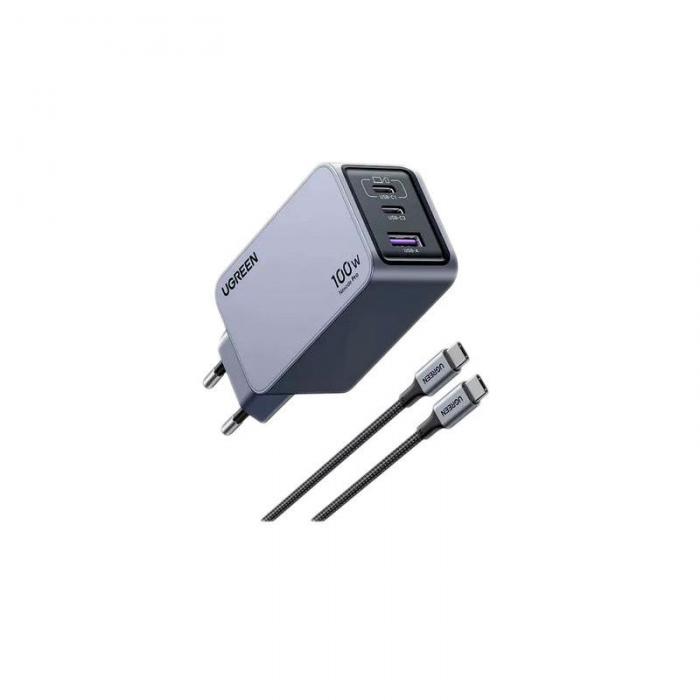 Зарядное устройство Ugreen X757 Nexode Pro 100W USB-A + 2xUSB-C Grey 25874 - фото 1 - id-p223609586