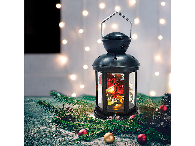 Декоративный фонарь с шариками 12х12х20,6 см, черный корпус, теплый белый цвет свечения NEON-NIGHT - фото 1 - id-p223610662