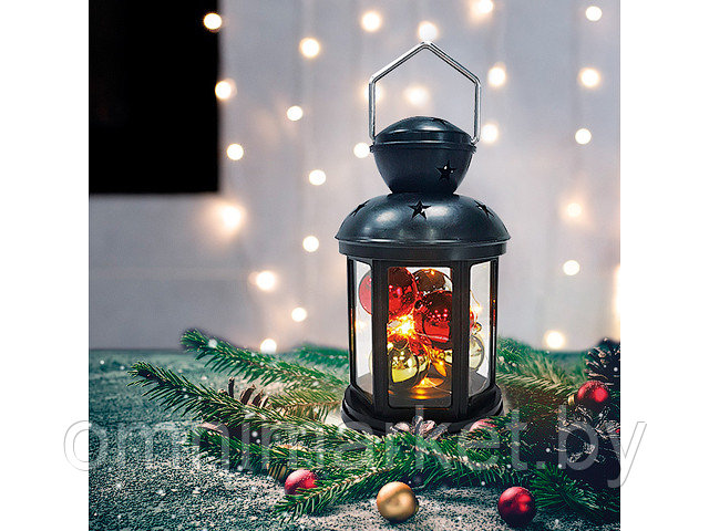 Декоративный фонарь с шариками 12х12х20,6 см, черный корпус, теплый белый цвет свечения NEON-NIGHT - фото 1 - id-p222715571