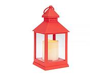 Декоративный фонарь со свечкой, 10,5х10,5х24 см, красный корпус, цвет свечения теплый белый (NEON-NIGHT)