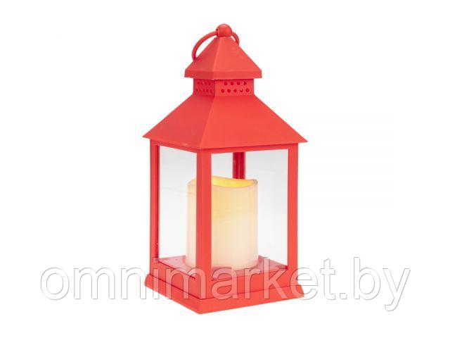Декоративный фонарь со свечкой, 10,5х10,5х24 см, красный корпус, цвет свечения теплый белый (NEON-NIGHT) - фото 1 - id-p219811815