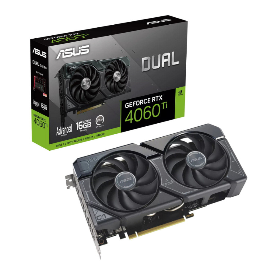 Видеокарта ASUS DUAL-RTX4060TI-A16G//RTX4060TI 16G HDMI DP*3 16G D6; 90YV0JH7-M0NA00 - фото 1 - id-p222438108