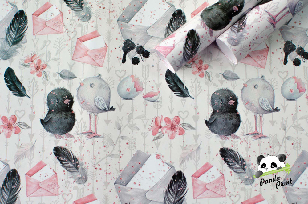 Бумага глянцевая 50х70 см, Птички розово-серые