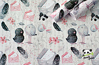 Бумага глянцевая 50х70 см, Птички розово-серые