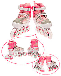 Роликовые коньки , светящиеся колёса, розовые M (34-37) 21-23 см квадро ролики арт. 8101-M-PN