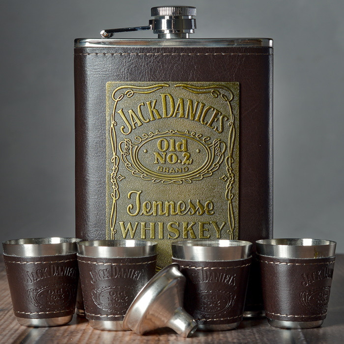 Набор с фляжкой и стопками Jack Daniels с табличкой, Темный коричневый - фото 1 - id-p223625059