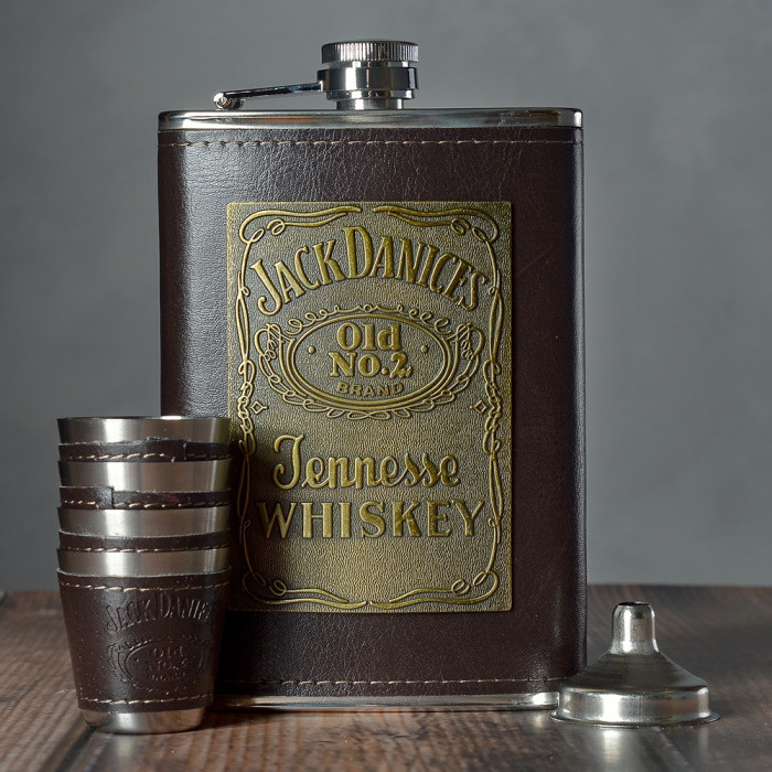Набор с фляжкой и стопками Jack Daniels с табличкой, Темный коричневый - фото 2 - id-p223625059