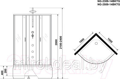 Душевая кабина Niagara NG-2309-14BKTG 100x100x200 - фото 4 - id-p223627043