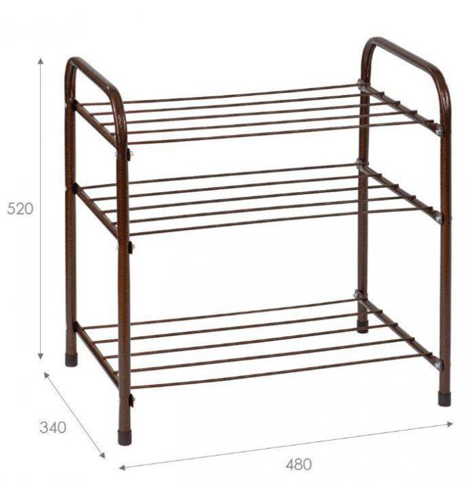 Этажерка для обуви 3-х ярусная VS59 коричневая подставка полки Металлическая галошница обувница - фото 2 - id-p223519454