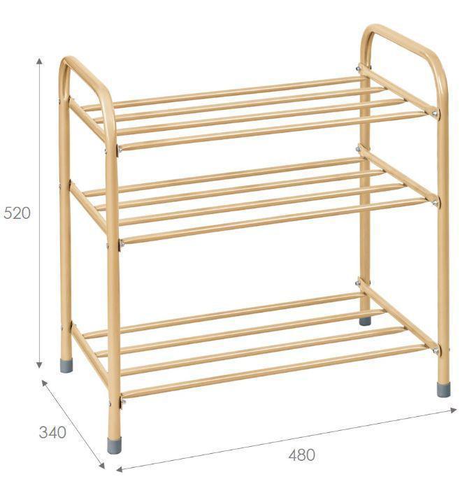 Этажерка для обуви 3-х ярусная VS58 бежевая подставка полки Металлическая галошница обувница - фото 2 - id-p223519456