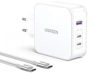 Зарядное устройство Ugreen CD289 Nexode USB-A + 2xUSB-C 140W + кабель USB-C White 15339