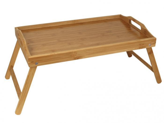 Бамбуковый столик-поднос сервировочный складной Teza 40-039 раскладной для завтрака кофе в постель деревянный - фото 1 - id-p223415949