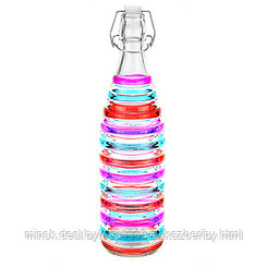 Бутылка стеклянная "Радуга" 1л д8,5см h31см, д/горла 2,2см, бугельная крышка, цвета микс (д/основания 6,8см)