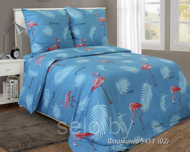 Ткань для постельного белья Бязь  Фламинго Голубой  220 см БПХО (отрезаем от 1 метра)