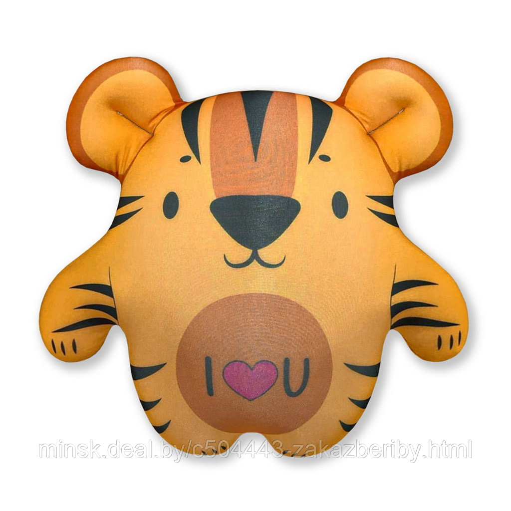 Антистрессовая игрушка "Тигр Любовь" 33х33х13см, трикотаж - полиэстер 100%, наполнитель - гранулы вспененного