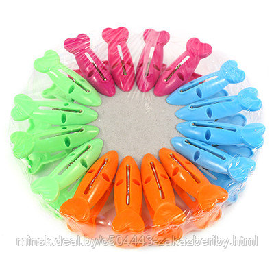Прищепка пластмассовая 16 штук 5см цветная "Любовь-морковь" (Китай)